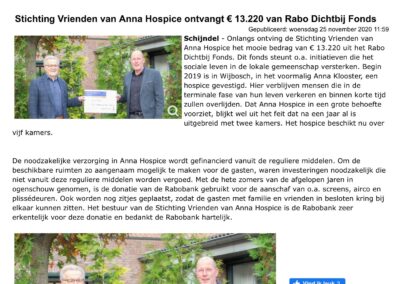 Rabo Dichtbij Fonds doneert € 13.220